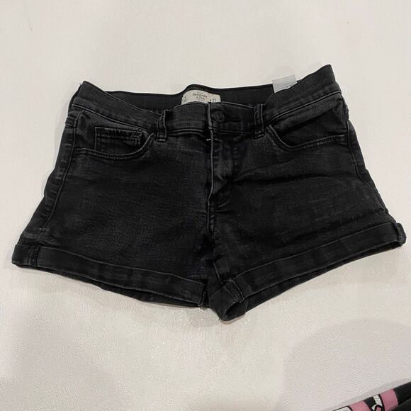Abercrombie & Fitch Black Denim Cuffed Jean Shorts Size 4 / 27 - Picture 1 of 5
